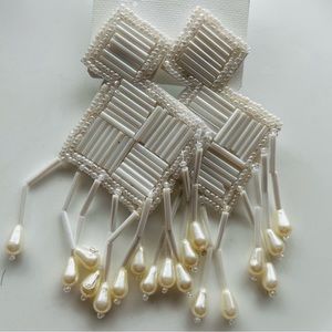 Handmade White Beaded Statement Earrings Bridal Wedding Boho Jewelry